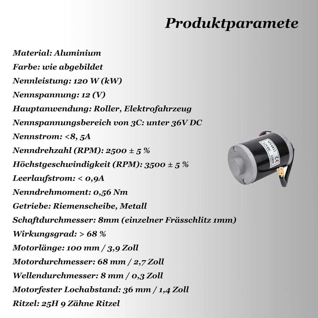 BOROCO Getriebemotor 12V,Elektrischer Fahrrad Dauermagnet DC Getriebemotor 120 W MY6812,Kleiner Elek