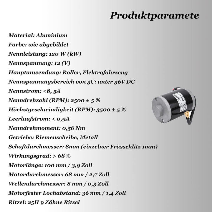 BOROCO Getriebemotor 12V,Elektrischer Fahrrad Dauermagnet DC Getriebemotor 120 W MY6812,Kleiner Elek