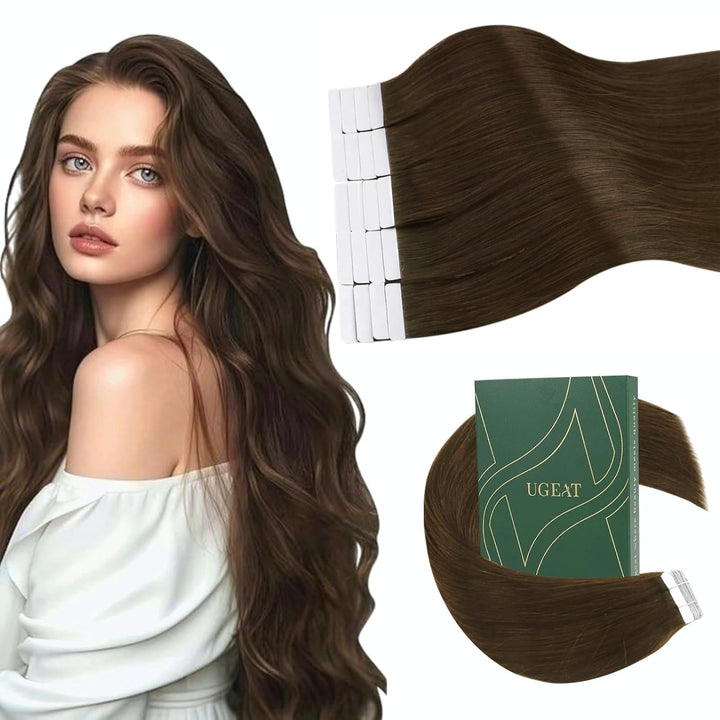 Ugeat 35cm Tape Extensions Braun Echthaar Band Haarverlaengerung 20Stücke Unsichtbares Tape Extensio
