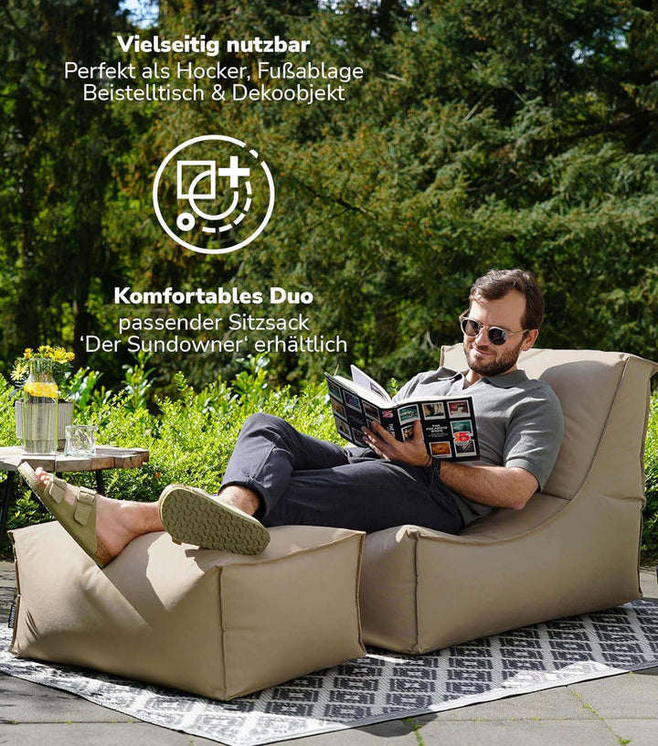 mokebo® Outdoor Pouf o. Hocker 60x45cm in Beige für Balkon & Garten 'Der Ruhepouf' Bodenkissen eckig