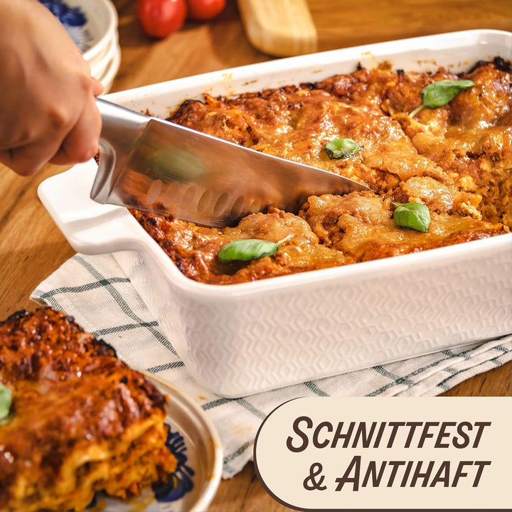 Auflaufform Gross aus Keramik - Für Lasagne, Tiramisu & Auflauf - Extra Hoher Rand - Eckig - Weiss,