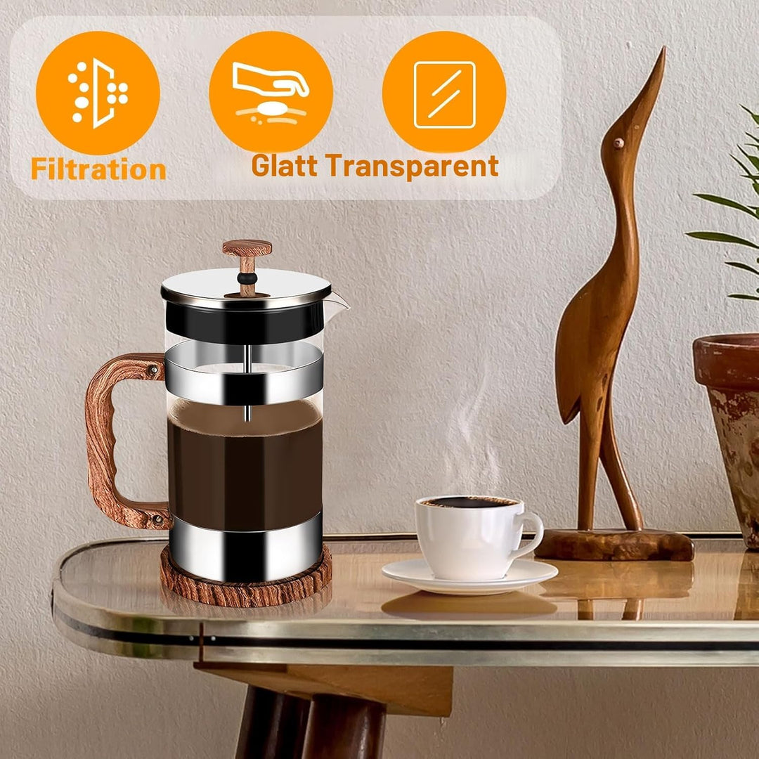French Press Kaffeebereiter, 1000 ml Klein Kaffeepresse aus Edelstahlfilter und hitzebeständigem Gla