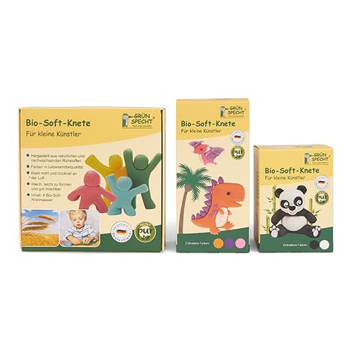 GRÜNSPECHT Bio-Soft-Knete, 4 Farben aus natürlichen Rohstoffen, Lebensmittelqualität, weich, mischba