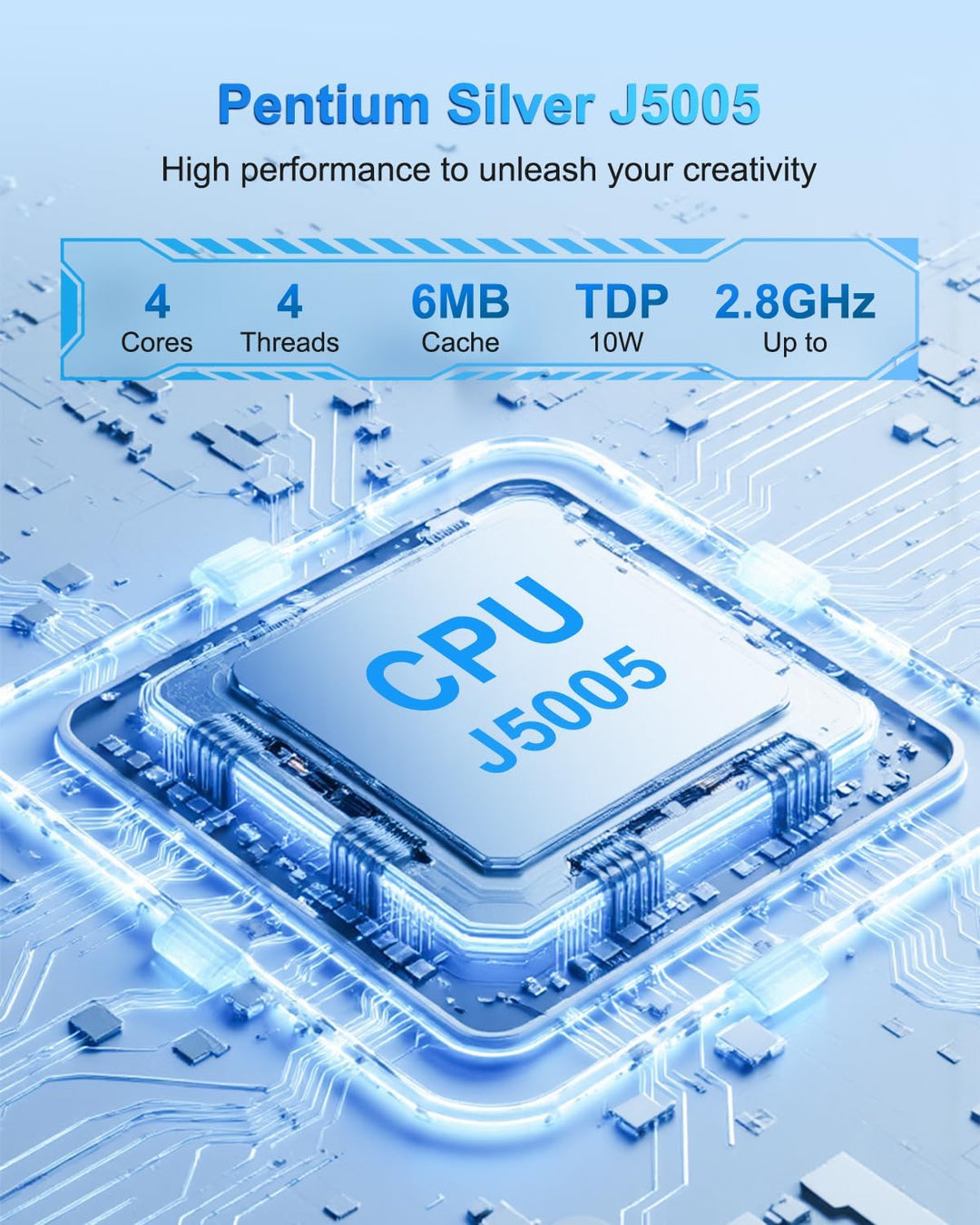 FANPEEC Lüfterloser Mini PC J5005 (bis zu 2,80 GHz) 16GB DDR4 512GB MSATA SSD, Industrie PC HD + VGA