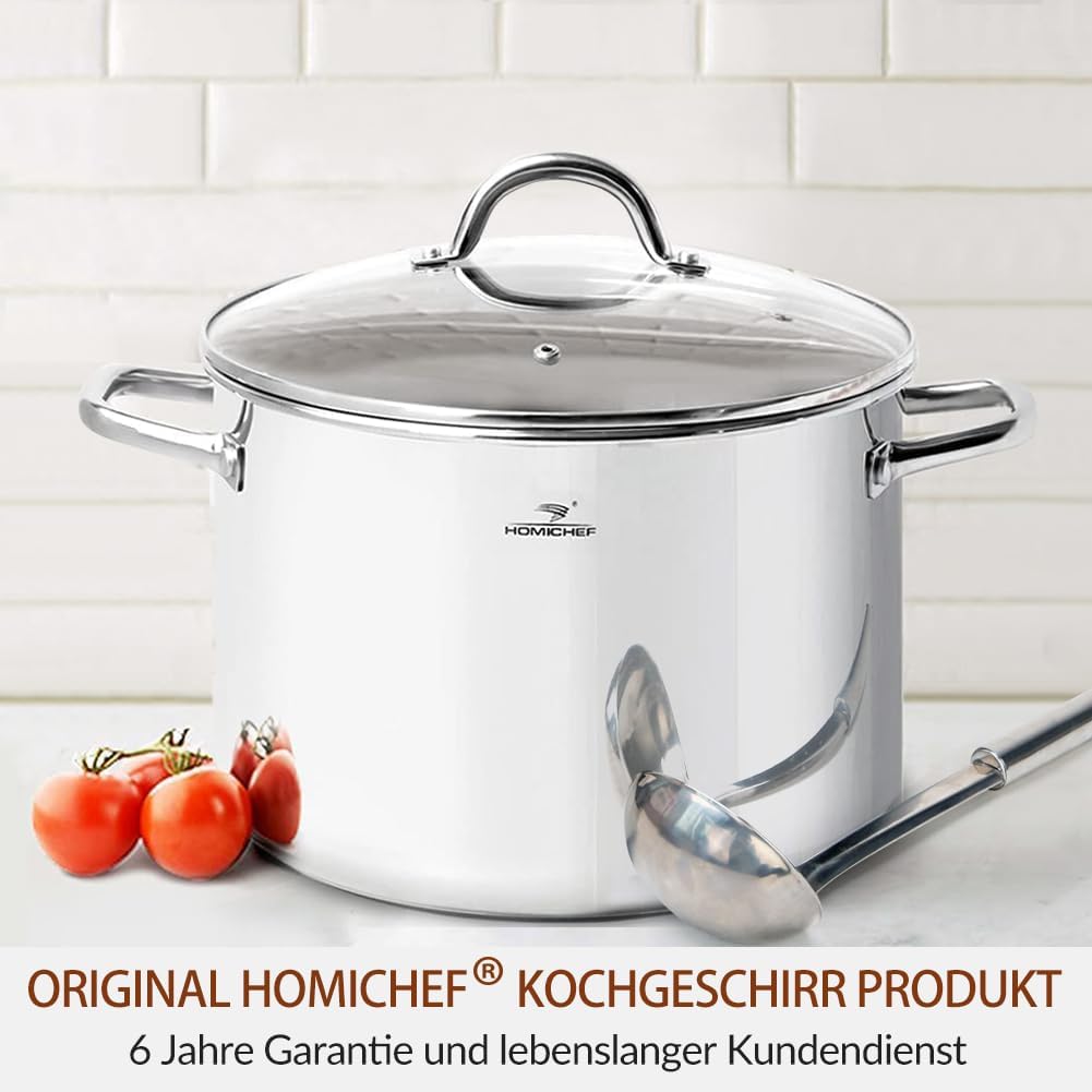 HOMICHEF Grosser Suppentopf mit Deckel aus nickelfreiem Edelstahl (29 cm, 11 Liter) – Hochglanzpolie