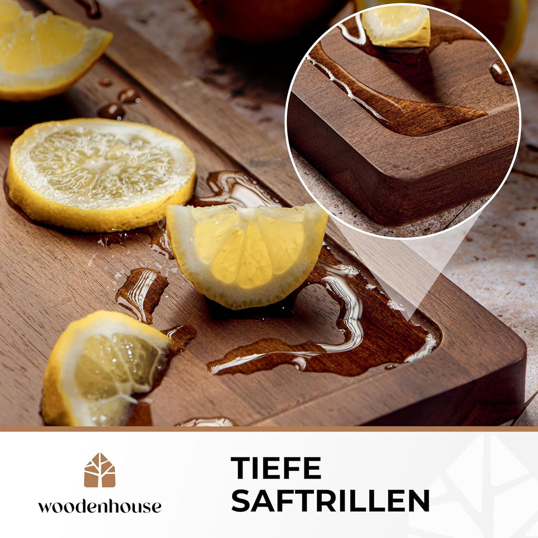 Akazienholz Schneidebrett Set Mit Ständer, 3er Set - Premium Akazienholz, Langlebig Holzbrett Küche