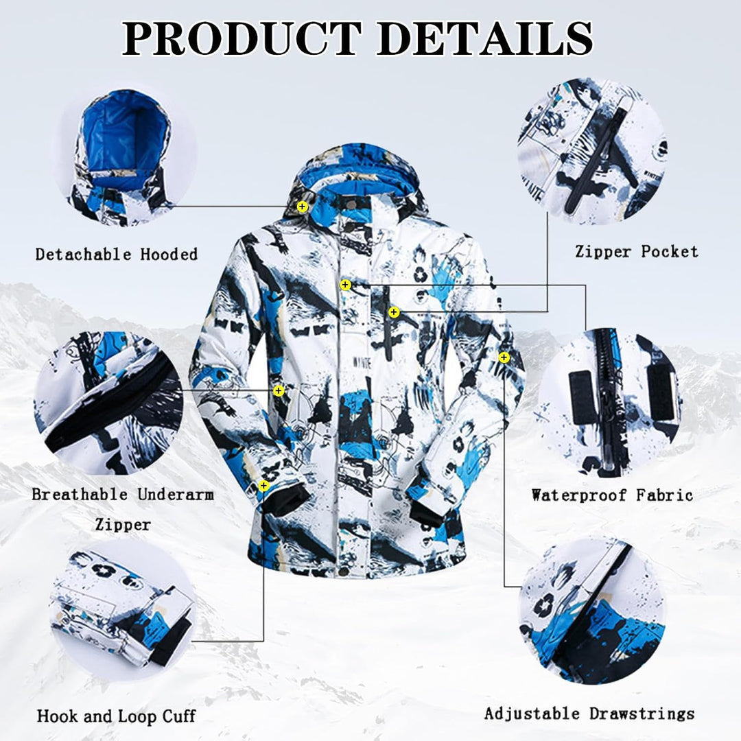 ALSOGO Herren Ski Jacke und Hosen Set Ski Anzug Winter Wasserdicht Winddicht Kapuze Schneemantel 2-S