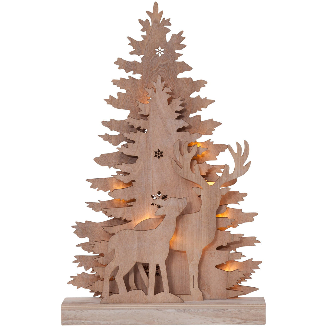 EGLO LED Weihnachtsdeko, Weihnachts-Silhouette Wald aus Holz mit Hirsch und REH, Winterlandschaft in