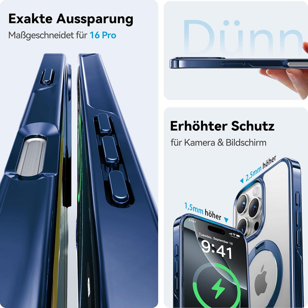 CASEKOO Original Titan Blau für iPhone 16 Pro Hülle mit MagSafe & Unsichtbarer Ständer [Militärschut