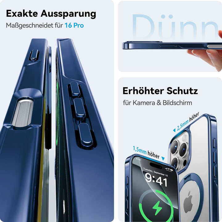 CASEKOO Original Titan Blau für iPhone 16 Pro Hülle mit MagSafe & Unsichtbarer Ständer [Militärschut