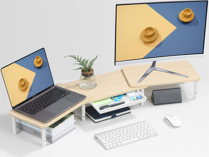 ETHU Dual-Monitor-Ständer, Doppelmonitor-Riser für Länge und Winkel Verstellbarer Desktop-Monitor-Re