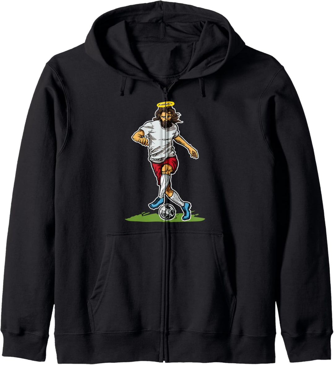 Jesus Dribbelt Mit Dem Ball Fussball Fussballspieler Geschenk Kapuzenjacke