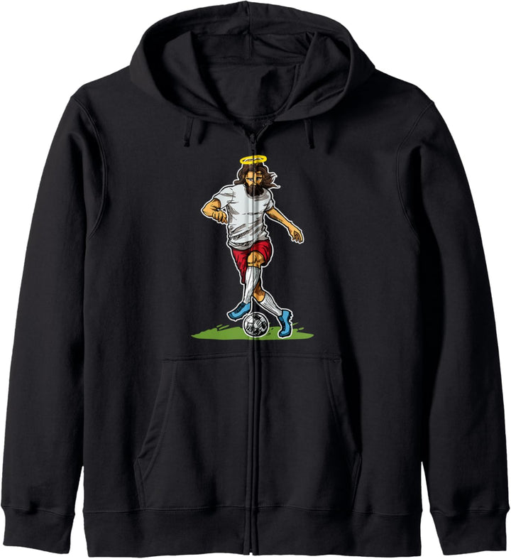 Jesus Dribbelt Mit Dem Ball Fussball Fussballspieler Geschenk Kapuzenjacke