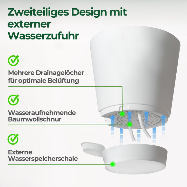 T4U 14cm Kunststoff Blumentopf mit Bewässerungssystem, 6er-Set Selbstbewässerung Übertopf mit Unters