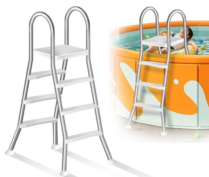 4-stufige Leiter für Aufstellpools, Pooltreppe aus Edelstahl 304 mit doppelten Handläufen, rutschfes