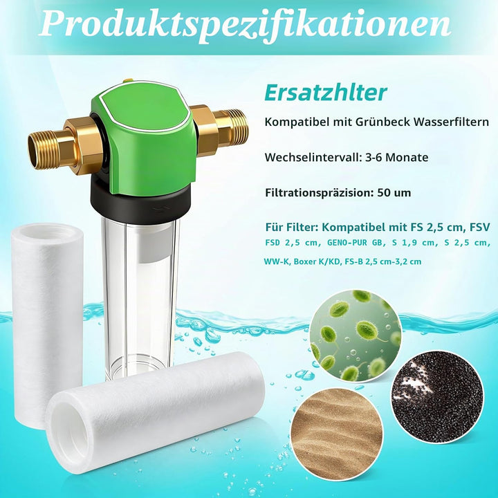 5 Stück Ersatzfilter für Grünbeck Wasserfilter FS 1, 80 µm Feinfiltration | Water Filter Ohne Schutz
