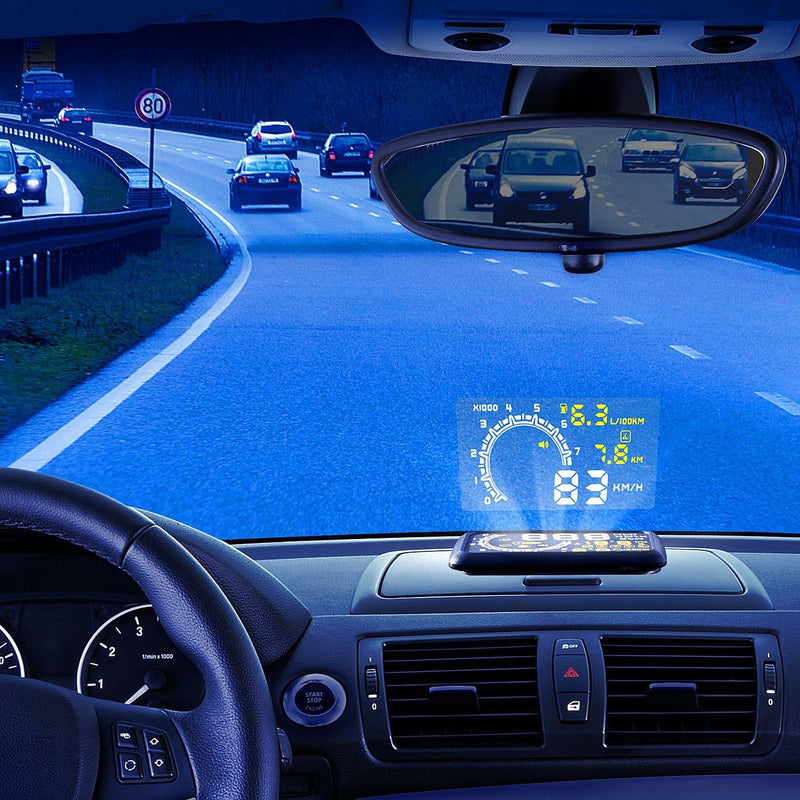 Lescars OBD Display: Head-up-Display HUD-55C für OBD2-Anschluss (OBD Anzeige, Tachoanzeige auf Winds