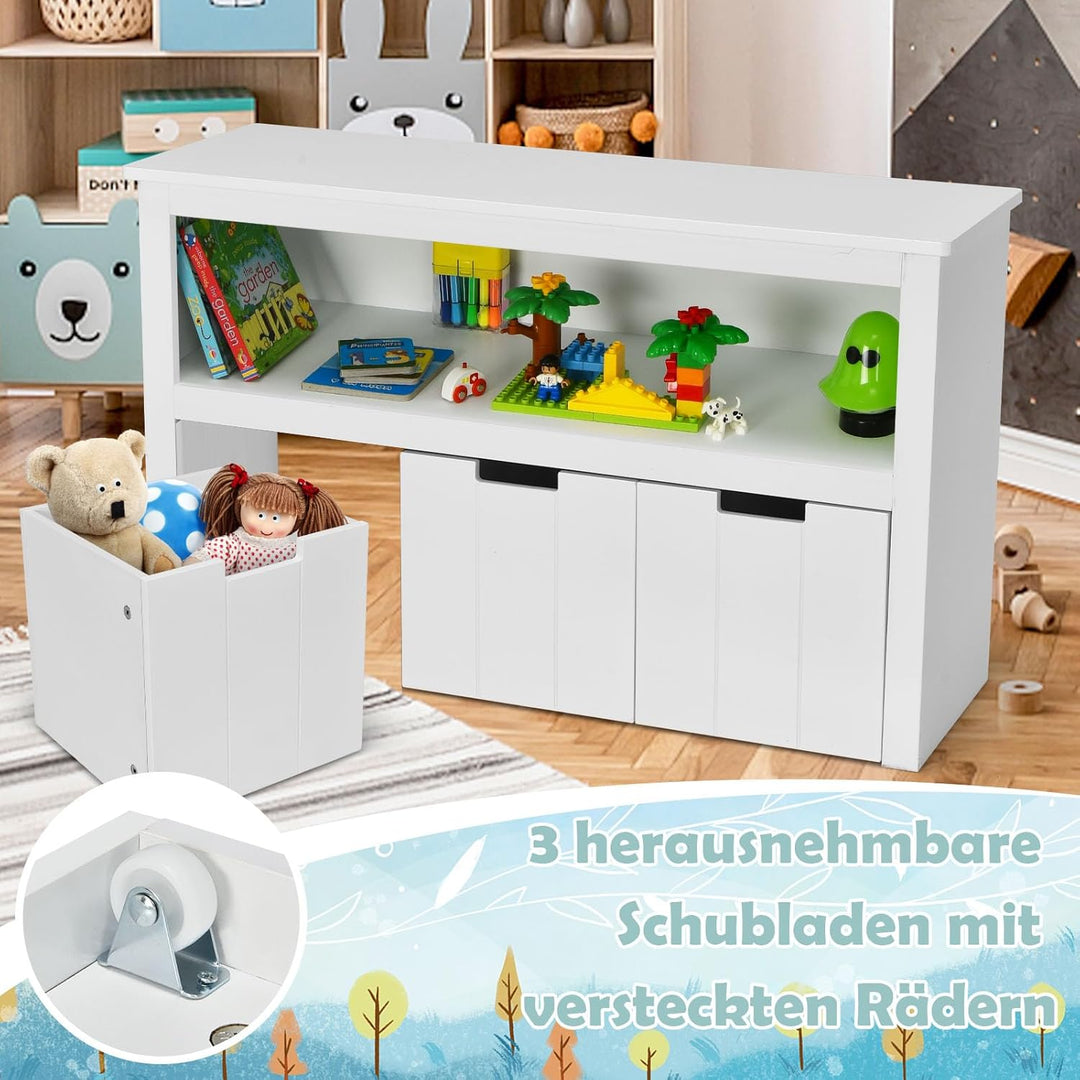 DREAMADE Kinderregal Spielzeugschrank mit 3 Schubladen auf Rollen, Spielzeugaugbewahrug für Kinder,