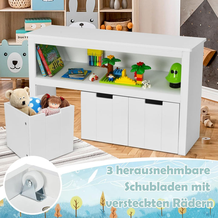 DREAMADE Kinderregal Spielzeugschrank mit 3 Schubladen auf Rollen, Spielzeugaugbewahrug für Kinder,