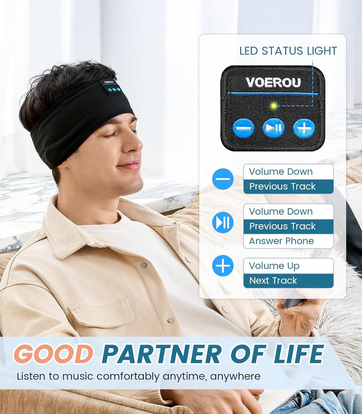 Voerou Sleep Headphones Sportkopfband-Kopfhörer mit ultradünnen HD-Stereolautsprechern zum Schlafen,
