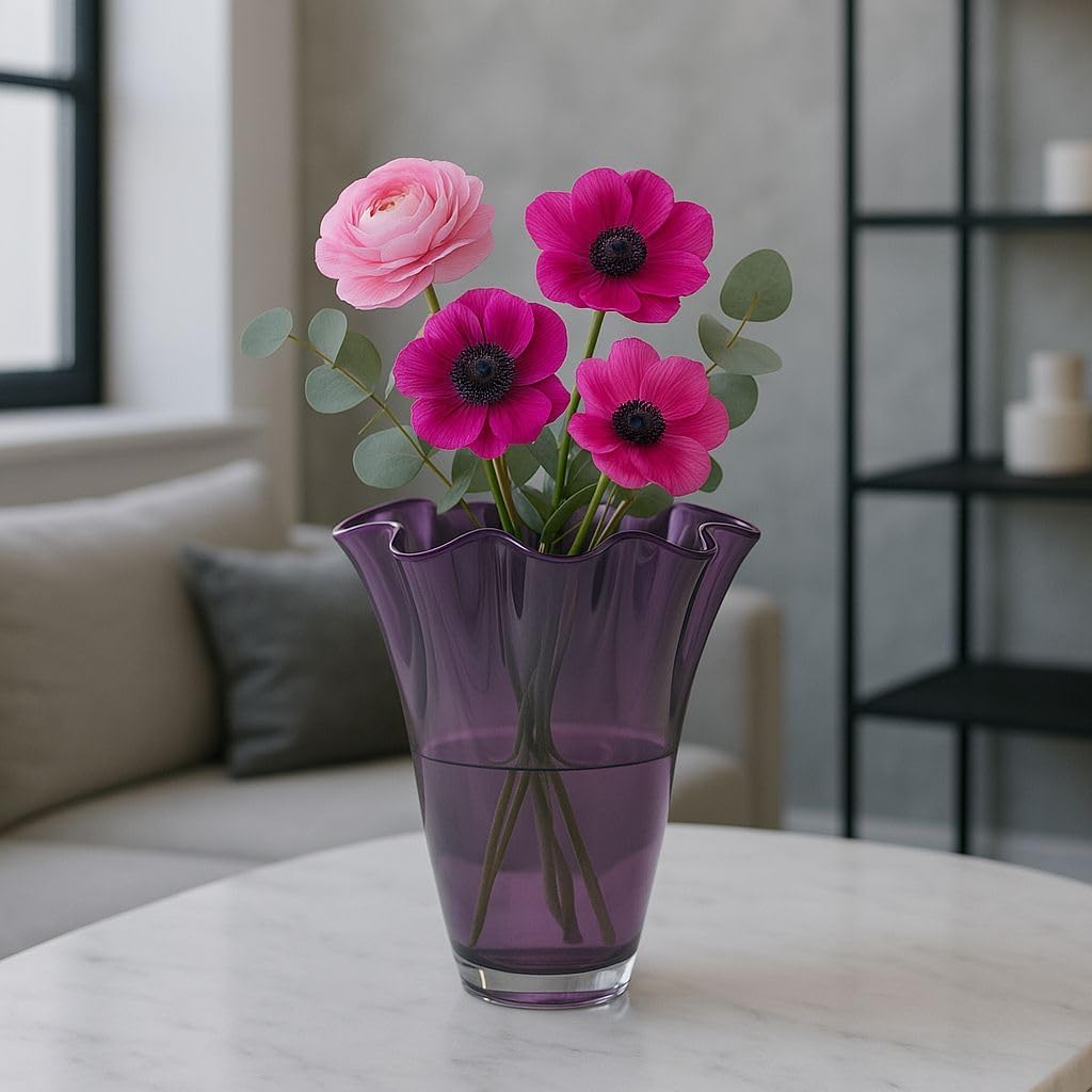 SIGNATURE HOME COLLECTION Glasvase mundgeblasen Dekovase Blumenvase, Glas, Lila Fliederfarben, 21 x