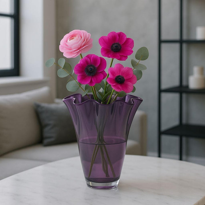 SIGNATURE HOME COLLECTION Glasvase mundgeblasen Dekovase Blumenvase, Glas, Lila Fliederfarben, 21 x