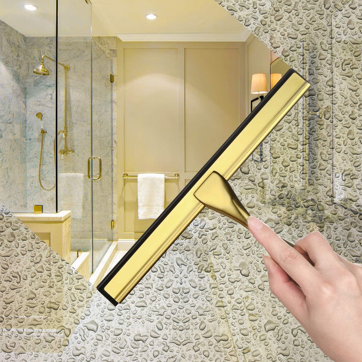 HIWARE Allzweck-Duschabzieher für Duschtüren, Badezimmer, Fenster und Autoglas - Edelstahl Messing 1