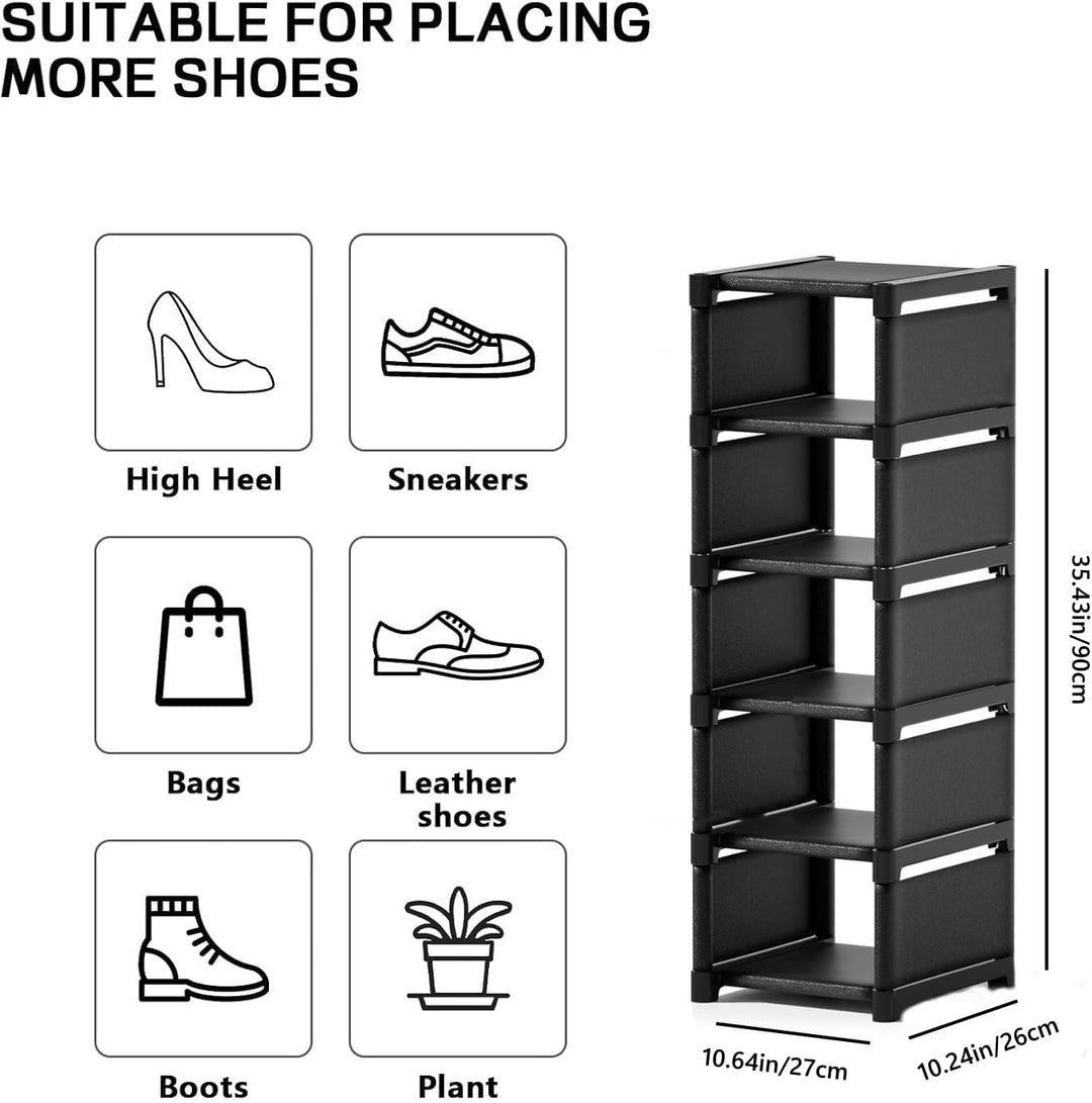 Yeahbo Schuhregal Schmal und Hoch Schwarz mit 6 Ebenen, Schmaler Schuhschrank, Schuhregal Platzspare