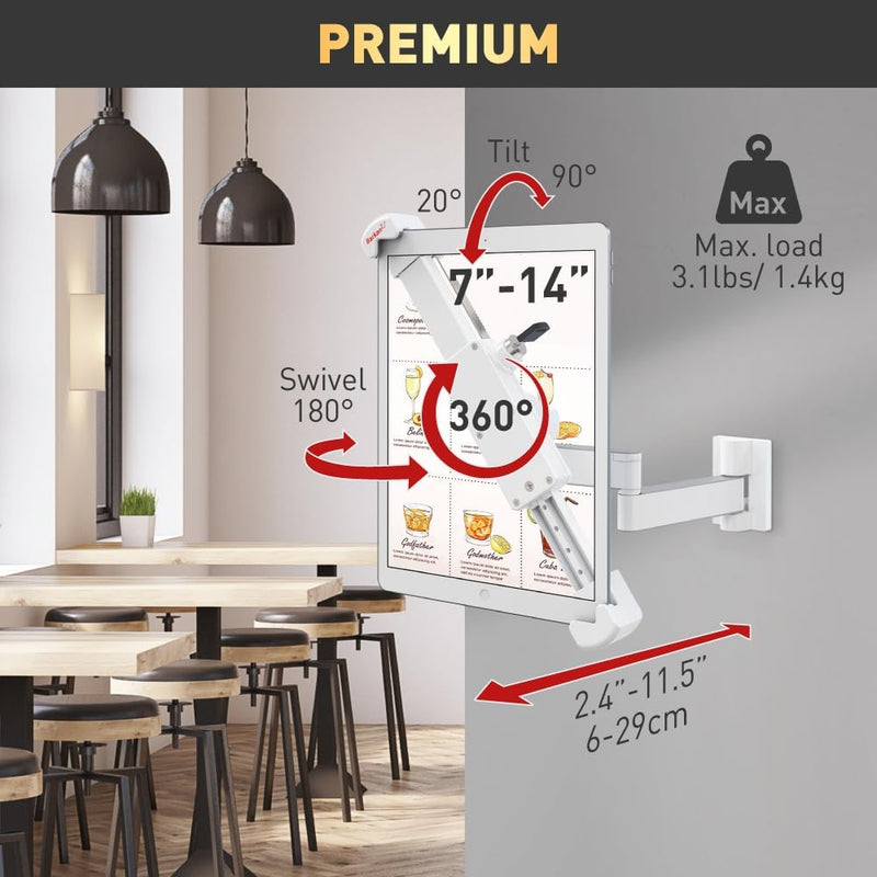 Barkan Lockable Tablet Mount Holder for 8.7-12 inch Devices, Anti-Theft, Full Motion Articulating, 3