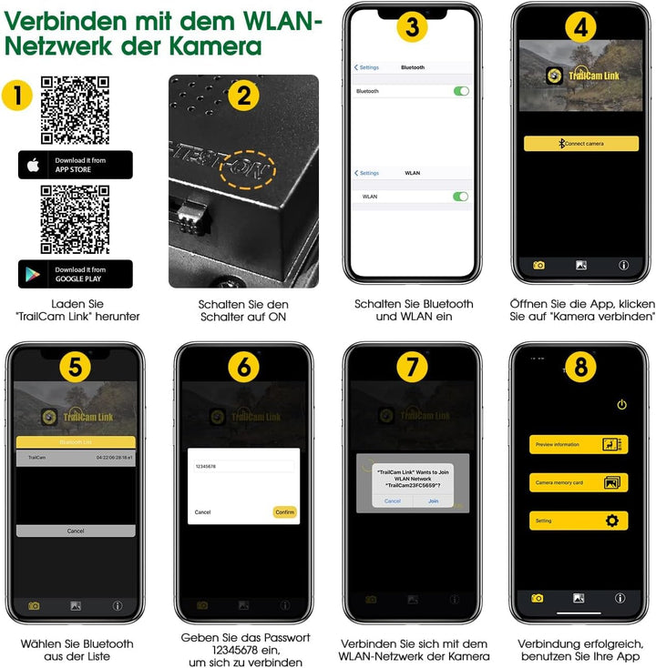 Crenova Wildkamera Handyübertragung APP 4K 32MP mit 32GB microSD 940nm IR LEDs WLAN Bluetooth, Wildt