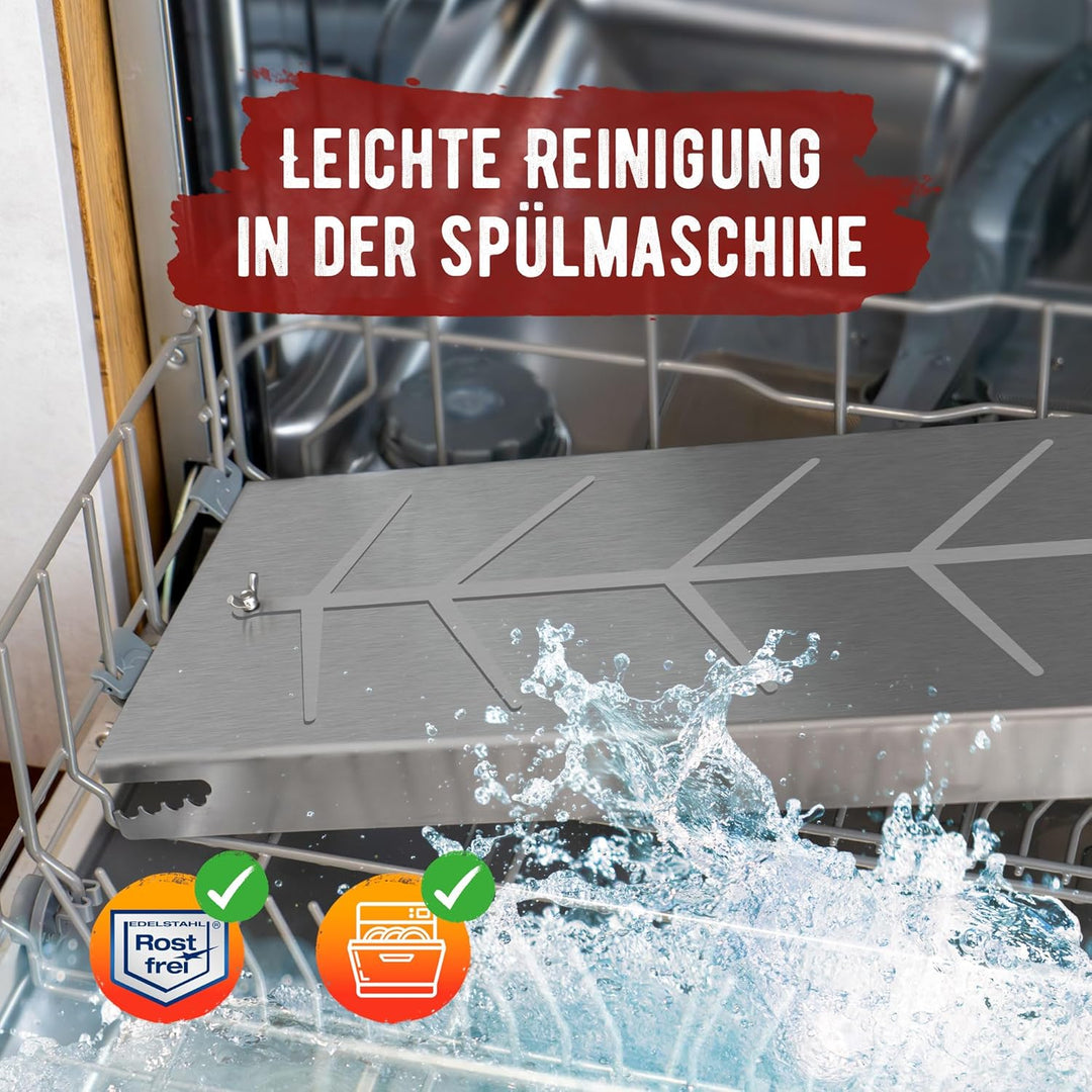 grillart® XXL Premium Flammlachsbrett aus Edelstahl – 180° drehbar &amp; 5-fach verstellbar – Lachsbrett