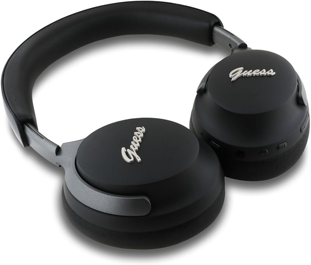 Guess Wireless Kopfhörer mit Studio Sound PU Leder Script Logo ANC/ENC (Schwarz), Schwarz