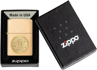 ZIPPO – Pisces Emblem – Brass Brushed – Sturmfeuerzeug, befüllbar, in hochwertiger Geschenkbox, Bras