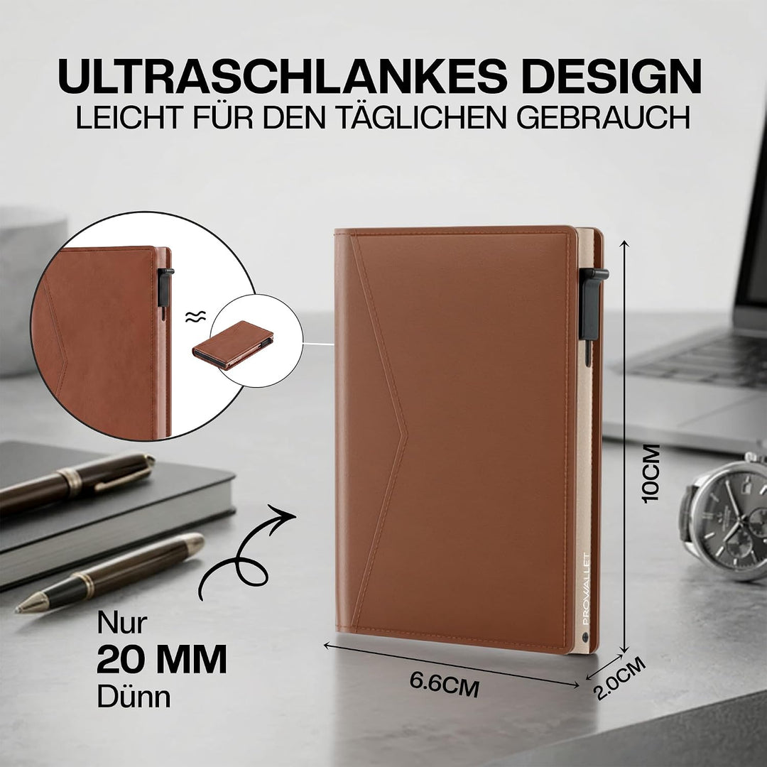 ProWallet Slim Kartenhalter - 8 Karten + Geldscheine - RFID Kreditkartenetui Slim Braun, Slim Braun