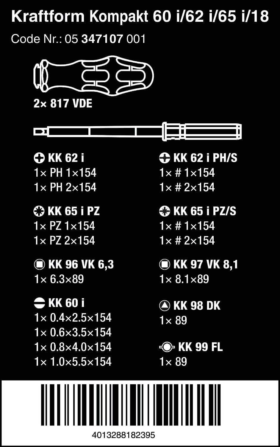 Kraftform Kompakt VDE 60 i/62 i/65 i/18, 18-teilig, Wera 05347107001