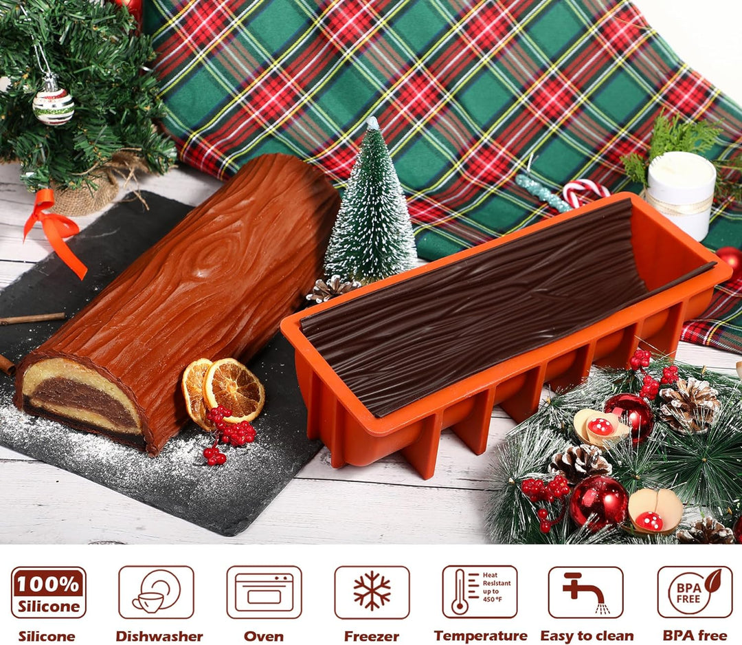 webake Buche de Noel Backform Silikon mit 2 Stück Silikonmatte Kuchenform Silikonform Weihnachtskuch