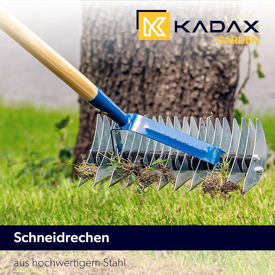 KADAX Schneidrechen aus hochwertigem Stahl, zweiseitigen Bodenbelüfter, Rasenlüfter, manueller Verti