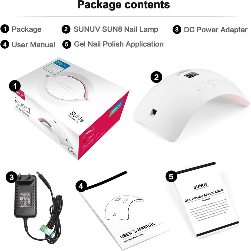 SUNUV UV LED Nagellampe für Gelnägel mit 30, 60, 99s Timer-Einstellungen, Automatischer Infrarotsens