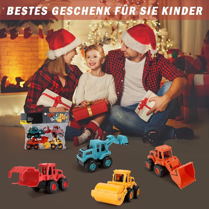 EOGRFW 4 Stück Baufahrzeuge Spielzeug,Bagger Spielzeug Auto Spielzeugautos Set,Baustellen Fahrzeuge