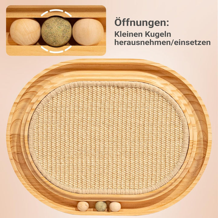 CheerPals Sisal Kratzbrett - 2-IN-1 Katzen Spielzeug, Massives Kiefernholz &amp; Natürliche Sisal Pad &amp;
