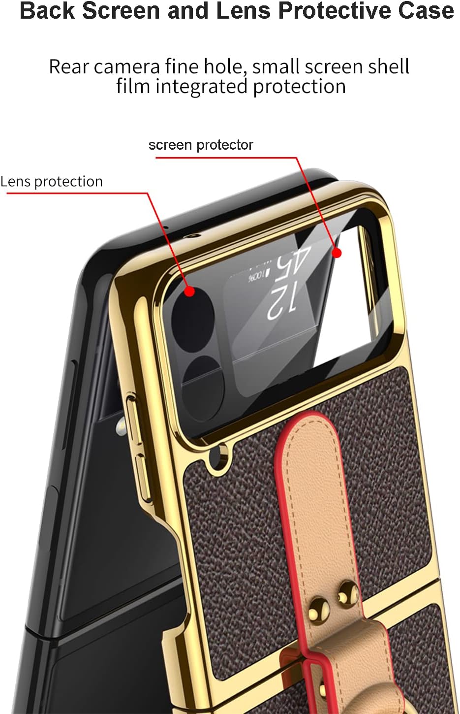 CeeEee Kompatibel mit Galaxy Z Flip 4 Hülle 5g 2022 Cover Klappbar Leder mit Ring und Umhängeriemen