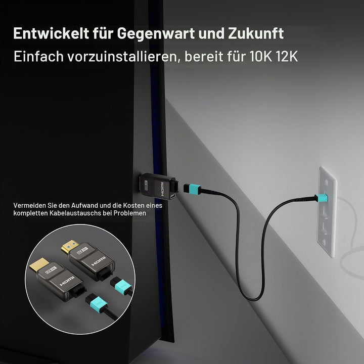 RUIPRO 8K HDMI 2.1 Kabel mit abnehmbarem Stecker aus reiner Glasfaser, 2 m, armiert, Ultra High Spee