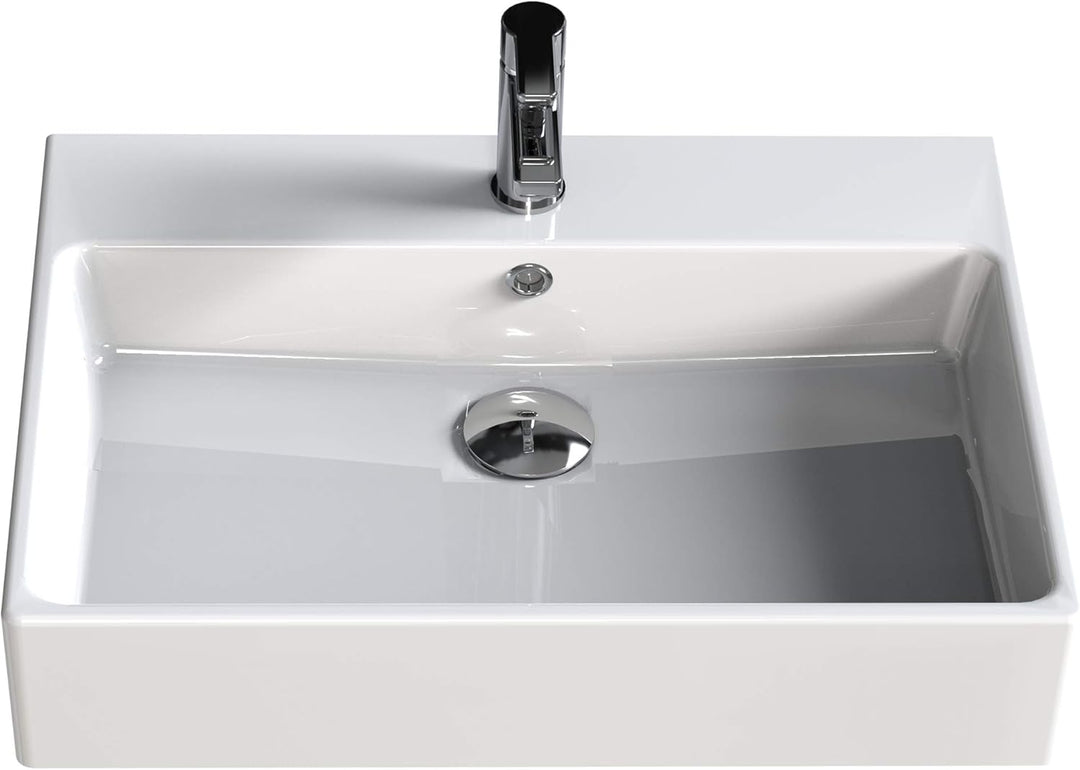 AQUA BAGNO Design Waschbecken aus hochwertiger Keramik, Hängewaschbecken im modernen Stil | 60 x 50