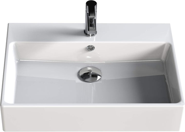 AQUA BAGNO Design Waschbecken aus hochwertiger Keramik, Hängewaschbecken im modernen Stil | 60 x 50