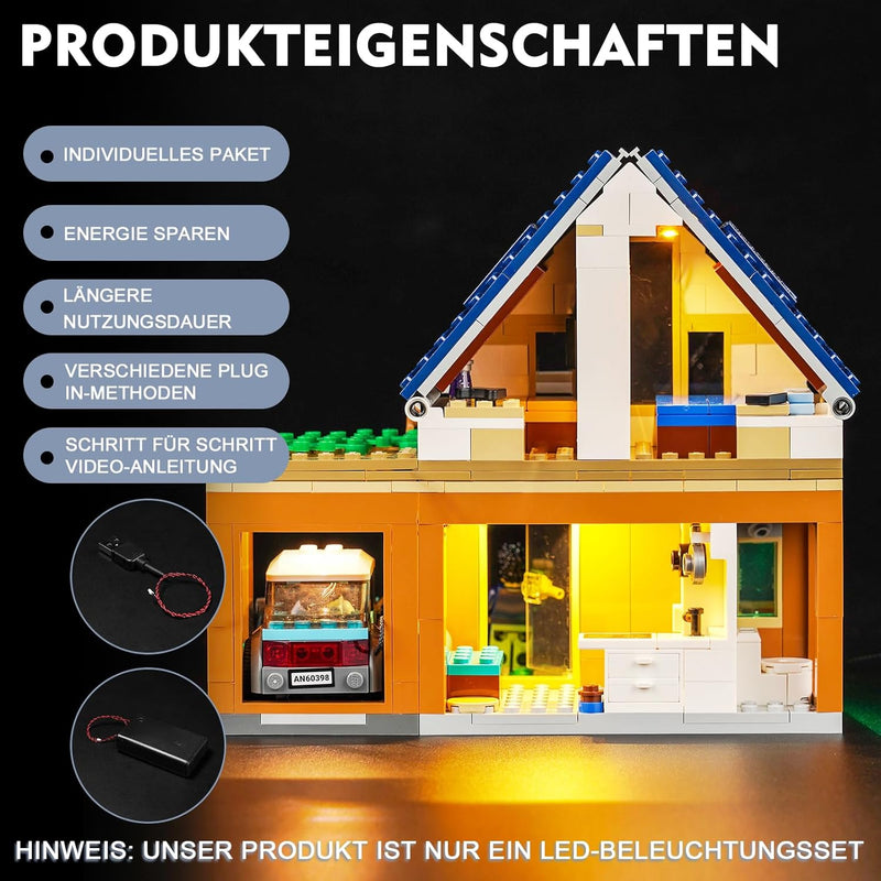 Led Licht Set für Lego Family House and Electric Car 60398 (Kein Lego), Dekorationsbeleuchtungsset f