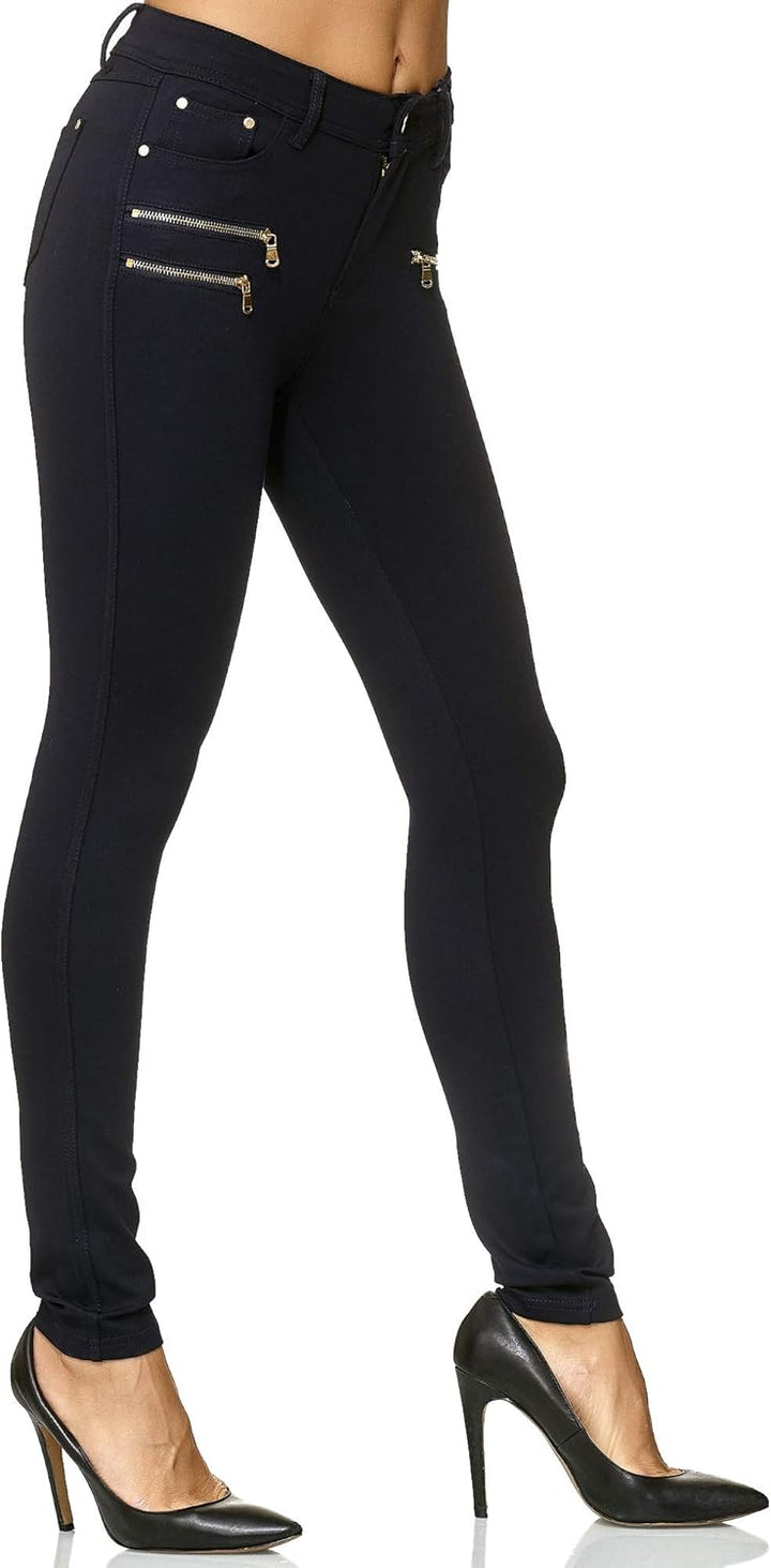 Elara Damen Stretch Hose Skinny Fit Jegging Chunkyrayan 34 Slim Dunkelblau, 34 Slim Dunkelblau