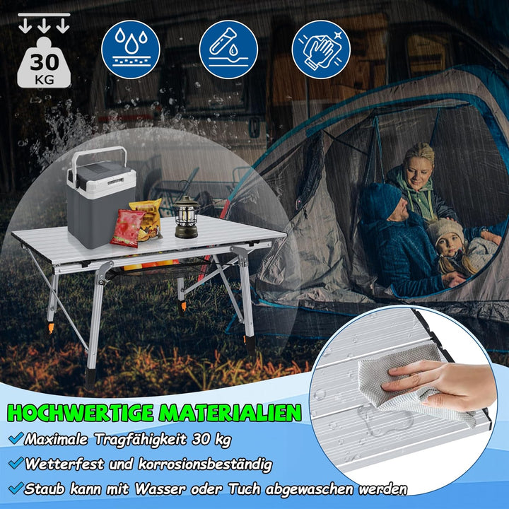 Froadp Campingtisch Faltbar aus Aluminium Höhenverstellbar Klapptisch Camping Zubehör 45x90x52cm Fal