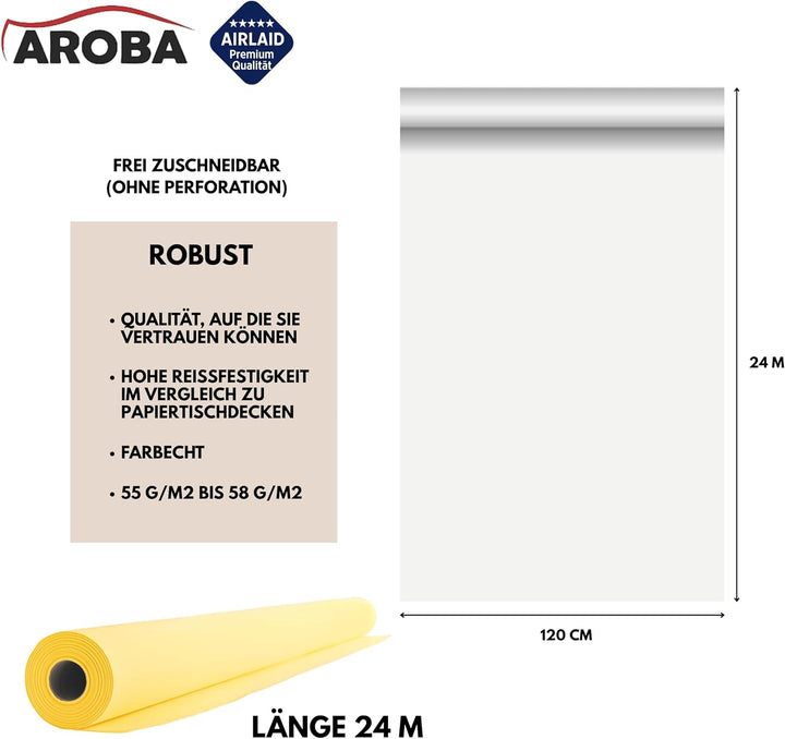AROBA 1x Airlaid Tischdeckenrolle (Gelb, 1,2 m x 24 m) - Stoffähnliche Tischdecke - Hochwertige Tisc