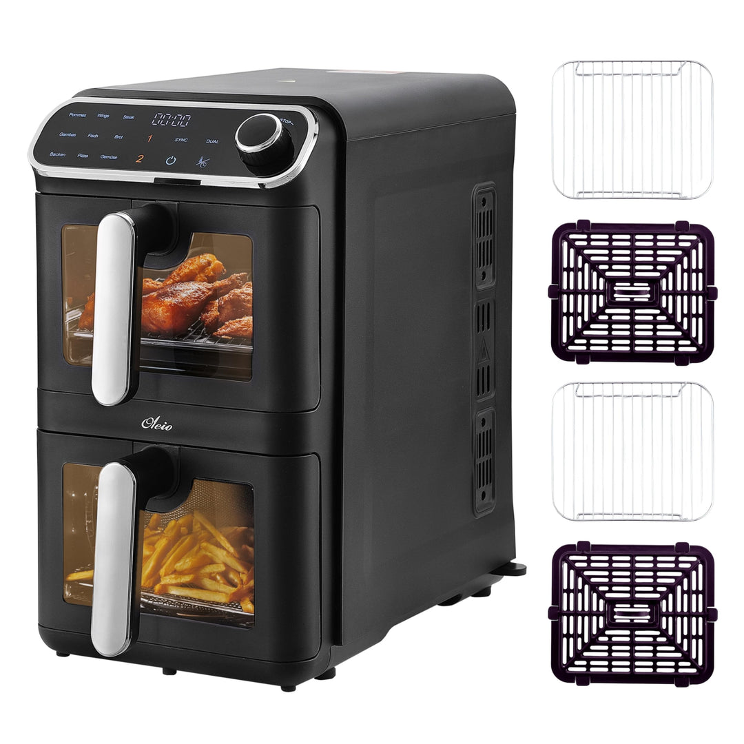 Maestro Airfryer Doppelkammer XXL Heissluftfritteuse 2 Kammern I 2460W - Heissluftfritteuse mit Glas