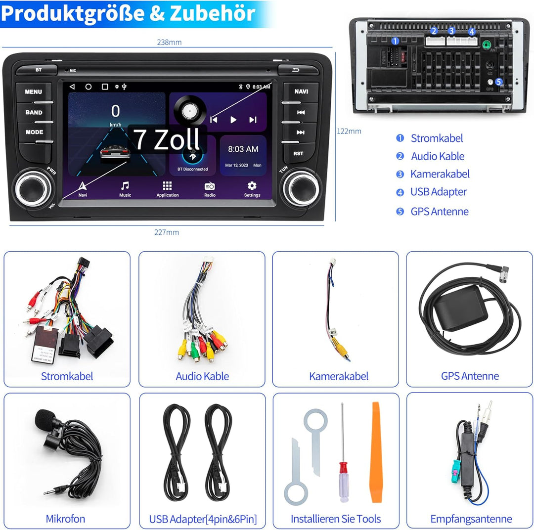 Autoradio für Audi A3 S3 8P RS3 2003 2004 2005 2006 2007 2008 2009 2010 2011 2012, Android 12 System